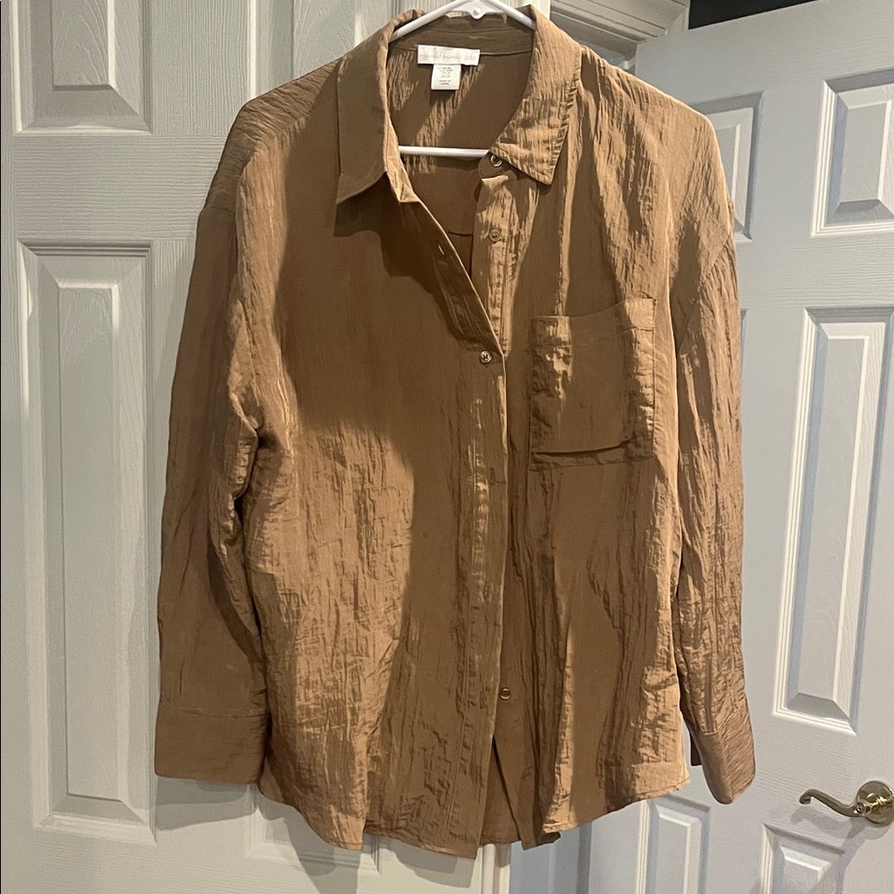 House of Harlow 1960 Tan Crinkled Shirt